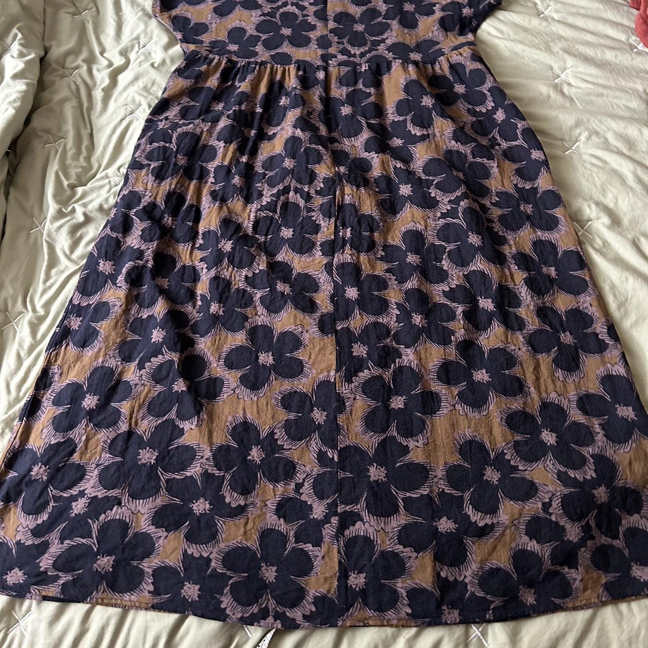 Brown Dress with Blue Flowers Like new condition... - Depop