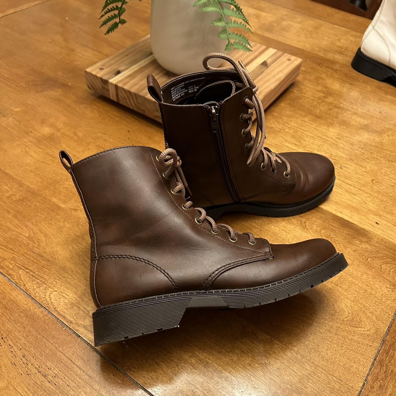 heeled combat boots brown