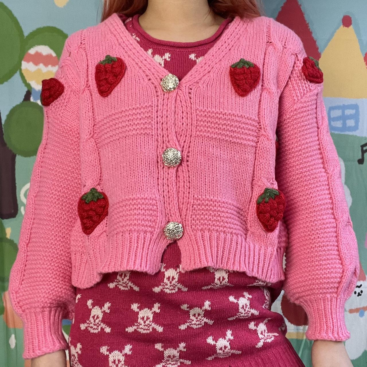 Women's Pink and Red Cardigan Depop