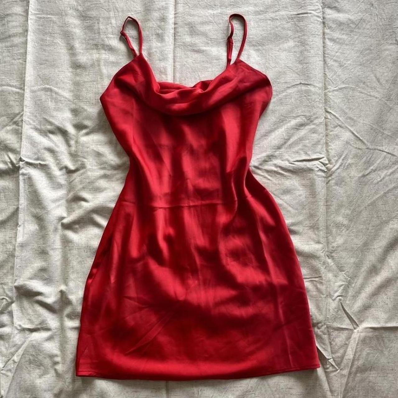 red urban silk dress #urbanoutfitters #silkdress... - Depop