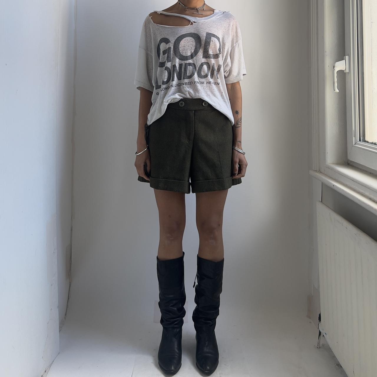Green oversized wool tweed shorts , I’ve pinned as... - Depop