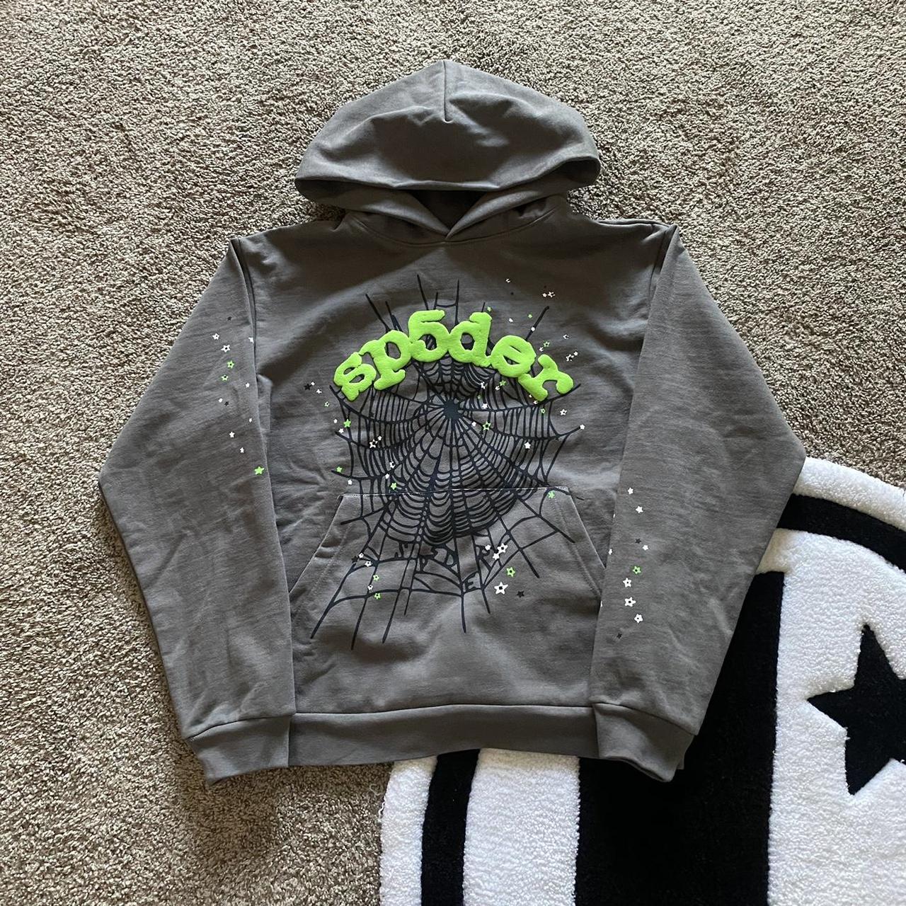 sp5der hoodie slate grey size medium - Depop