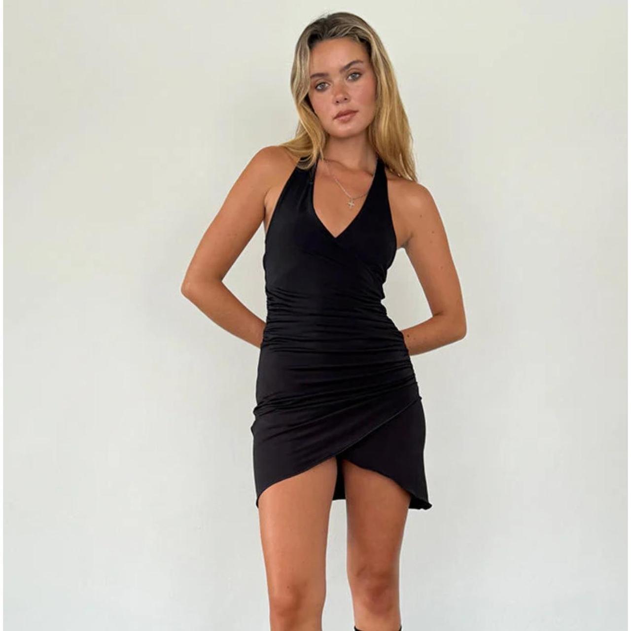 Kyrie Halterneck Wrap Dress In Slinky Black