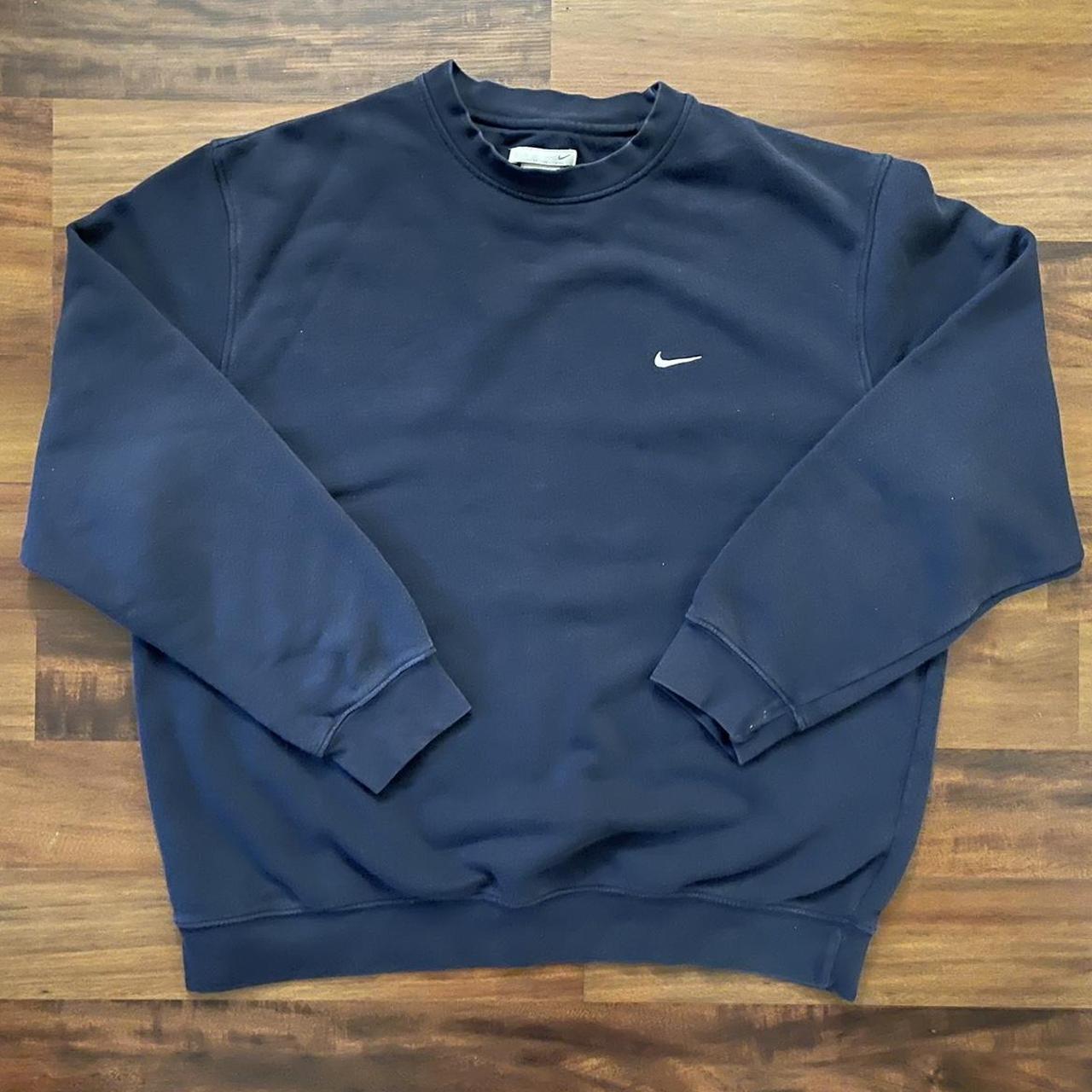 Y2k Navy Blue Nike Essential Crewneck Sweater... - Depop