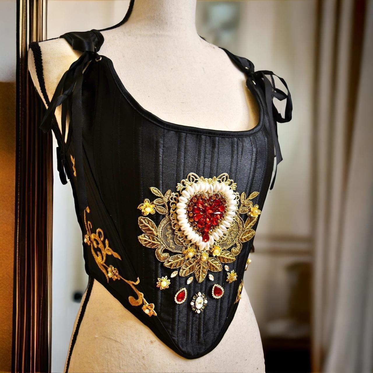 Black Corset Top With Gold Strap Detail
