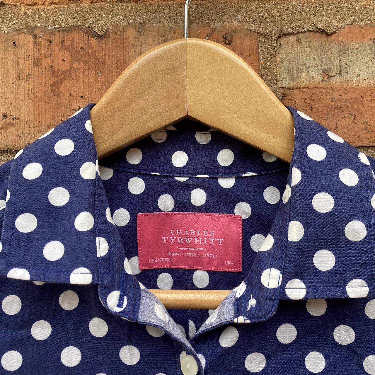 Charles Tyrwhitt Womens Blue White Polka Dot Shirt... - Depop