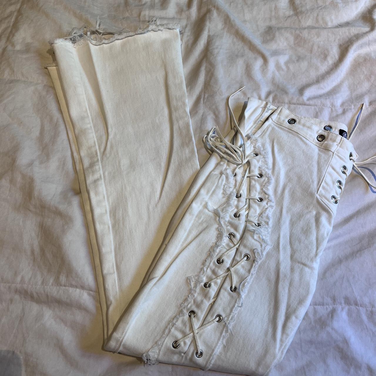 The Kript white jeans with ties, worn one time but... Depop
