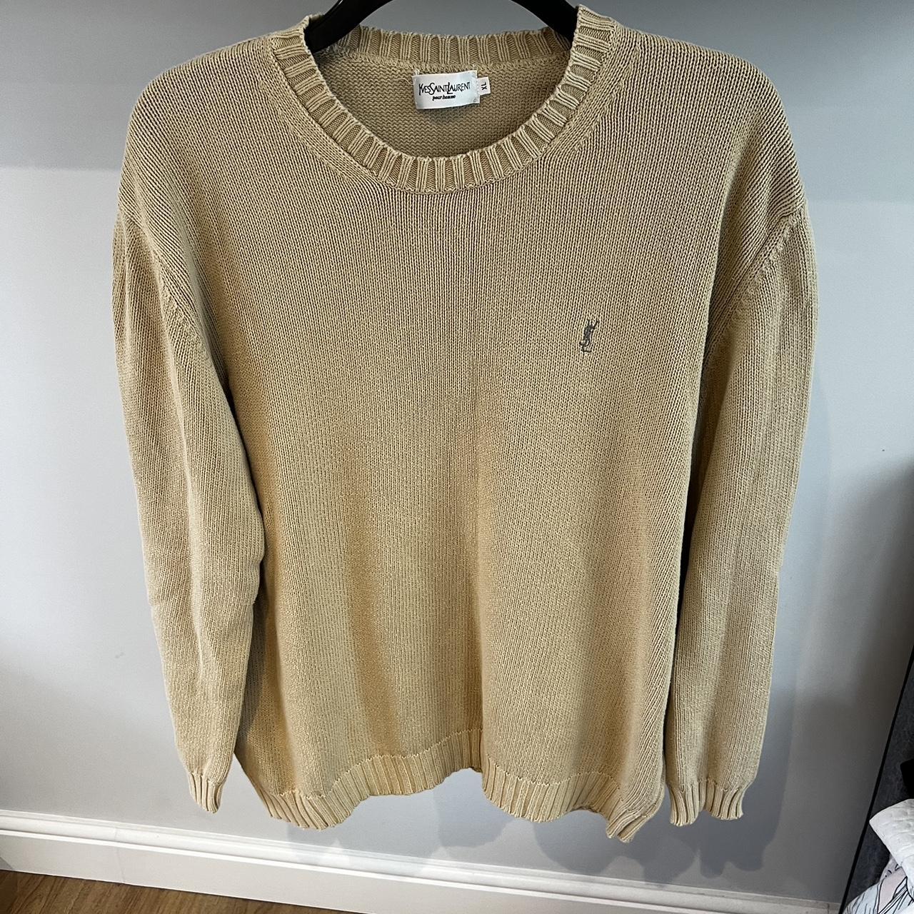 Yves Saint Laurent Beige Knitted Jumper XL One side... - Depop