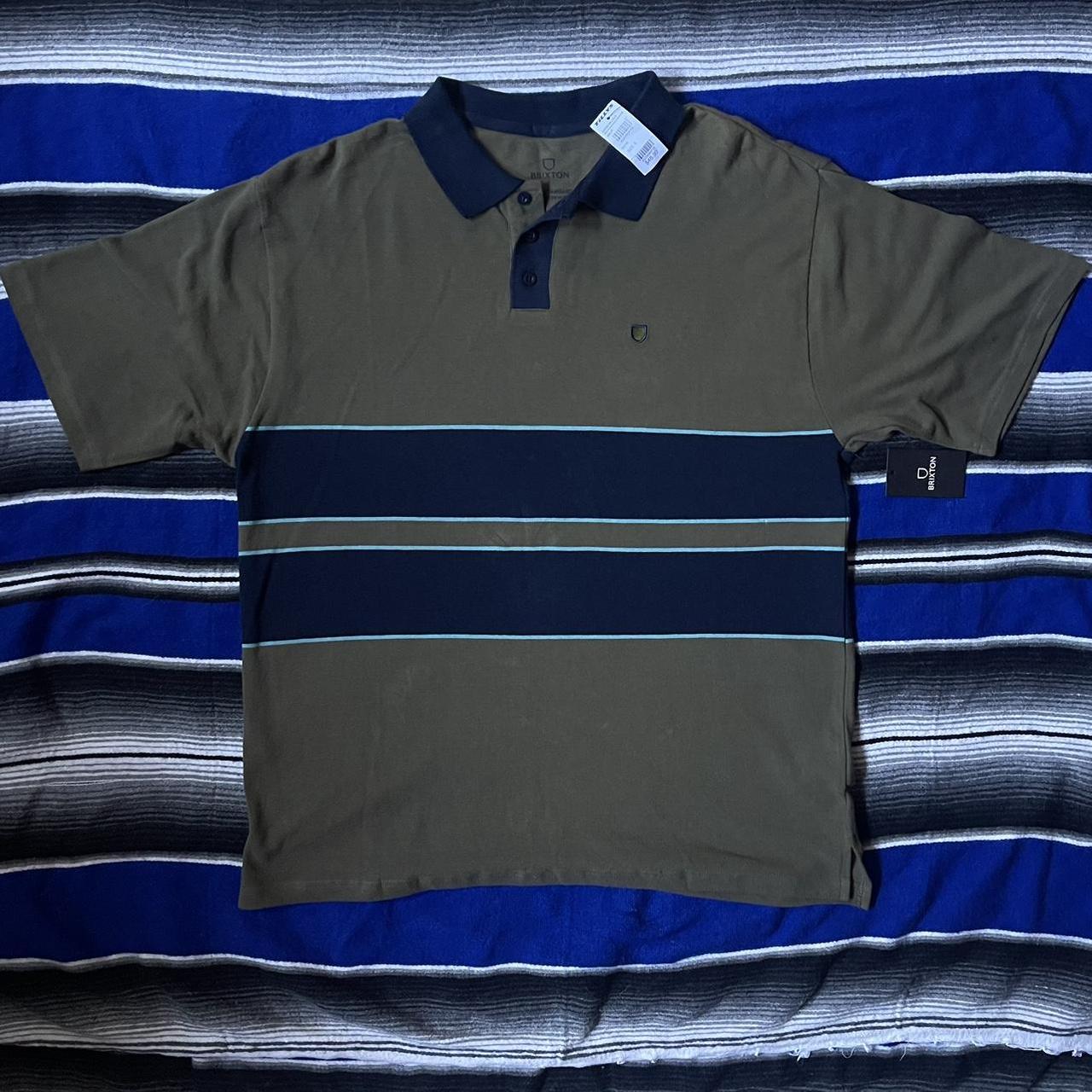 Brixton polo shirt Green/Navy Blue Size S but sizes... - Depop