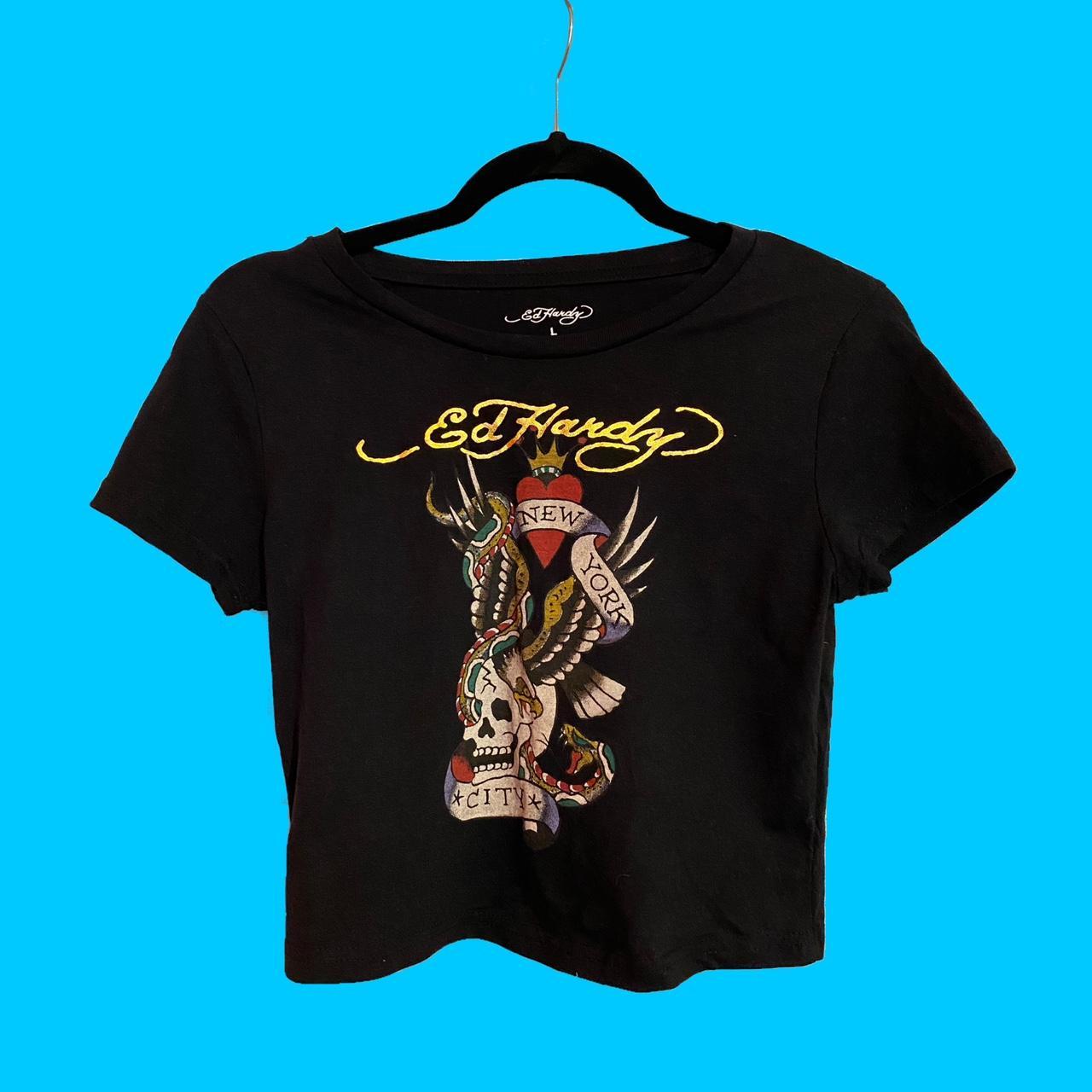 Ed Hardy Women's Black Crop-top | Depop