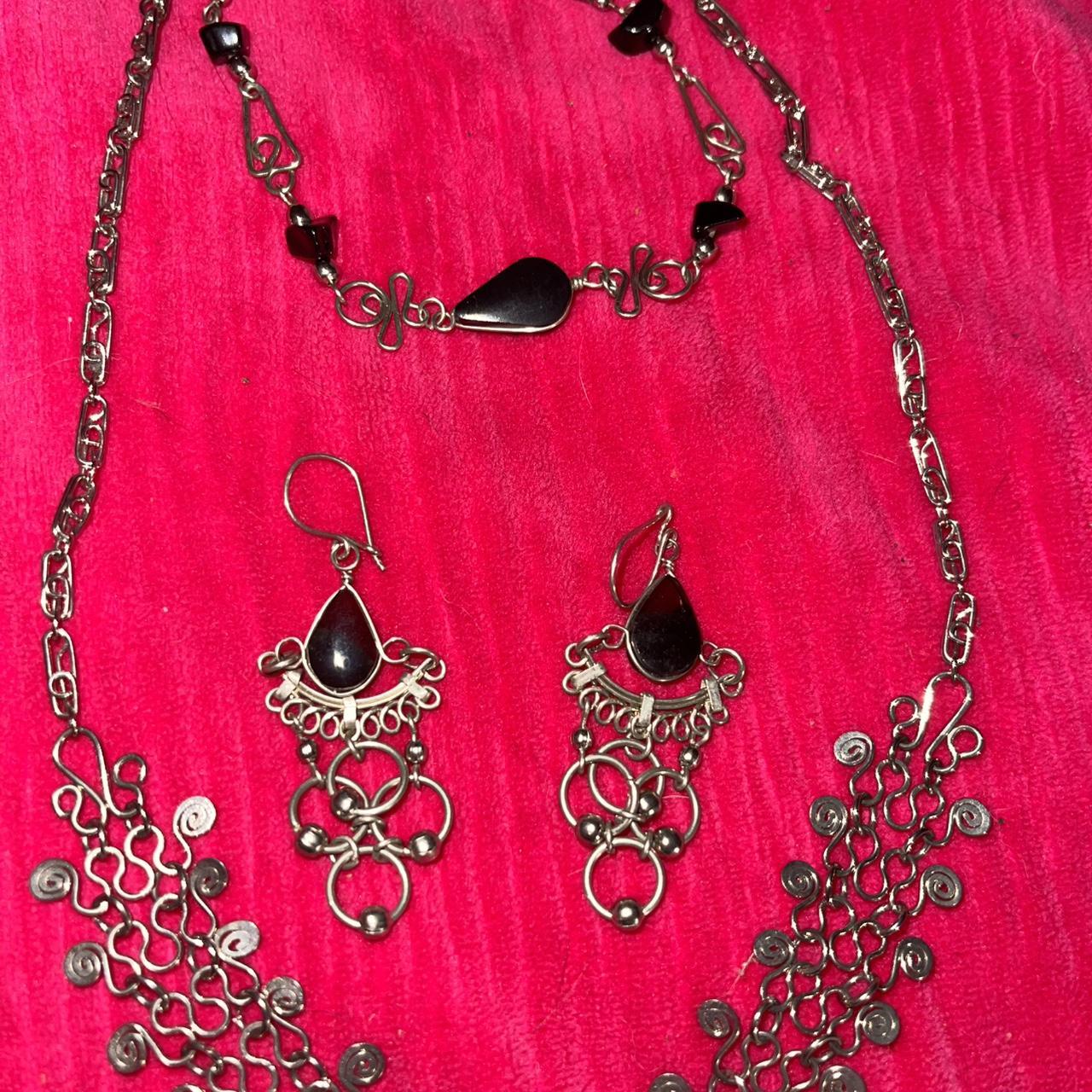 Women's Necklace - Black/Silver – Black and silve… - image 1