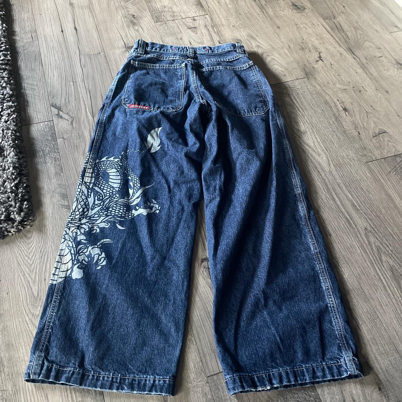 JNCO Men's White and Navy Jeans | Depop