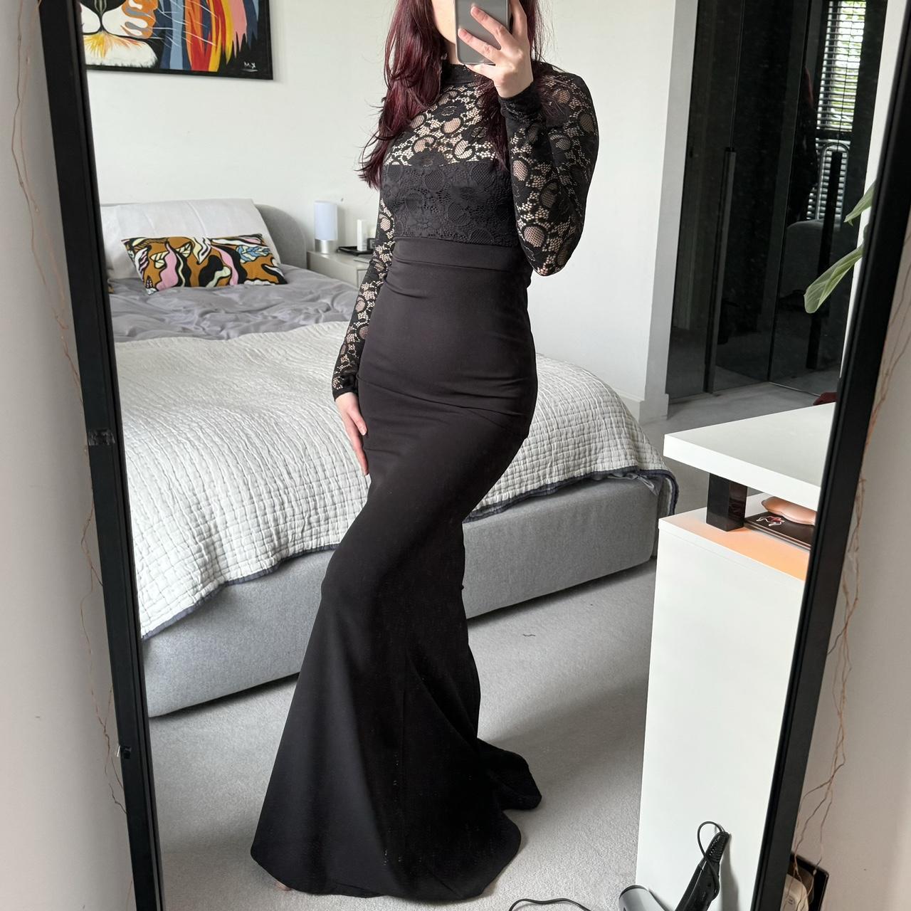 Missguided black lace long sleeve maxi dress Size