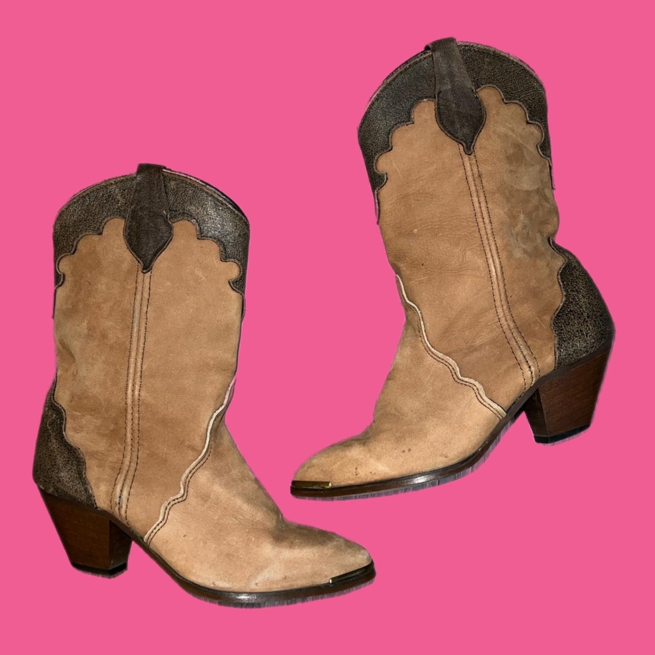 Vintage 1980s cowgirl boot Real wooden heel with... - Depop