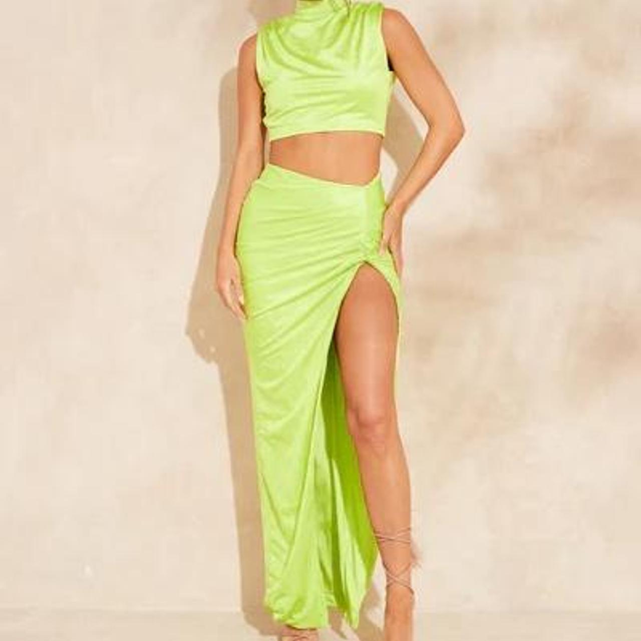 Noughts and kisses Cassie lime top and ruched skirt... Depop