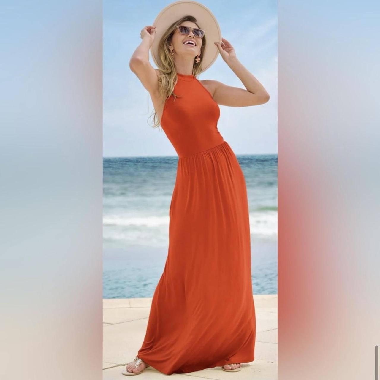 VENUS Bright Tangerine Colored Halter Maxi Dress w
