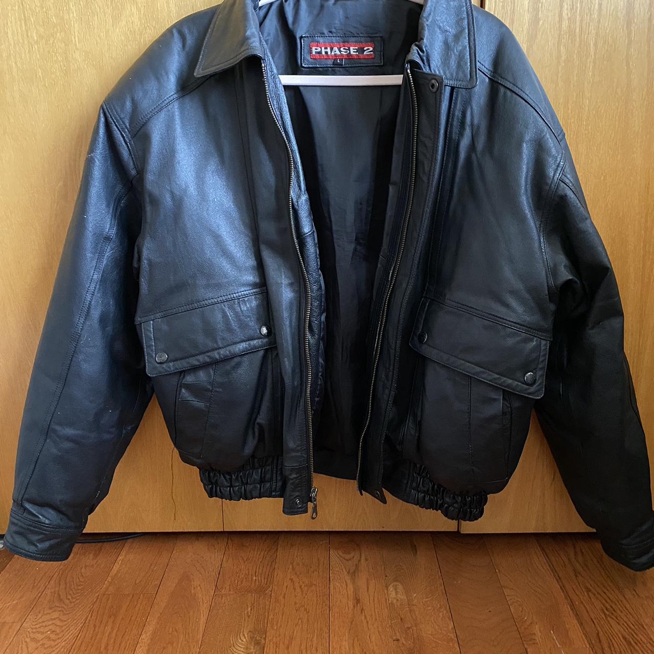 VINTAGE Phase 2 Leather Bomber Jacket Size :... - Depop