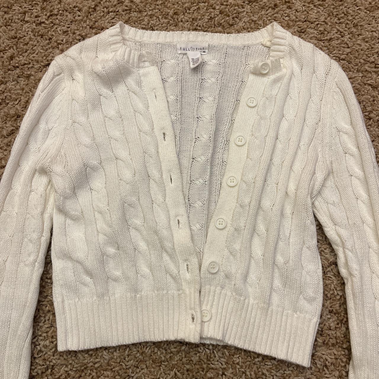 small white knit button up sweater from... - Depop