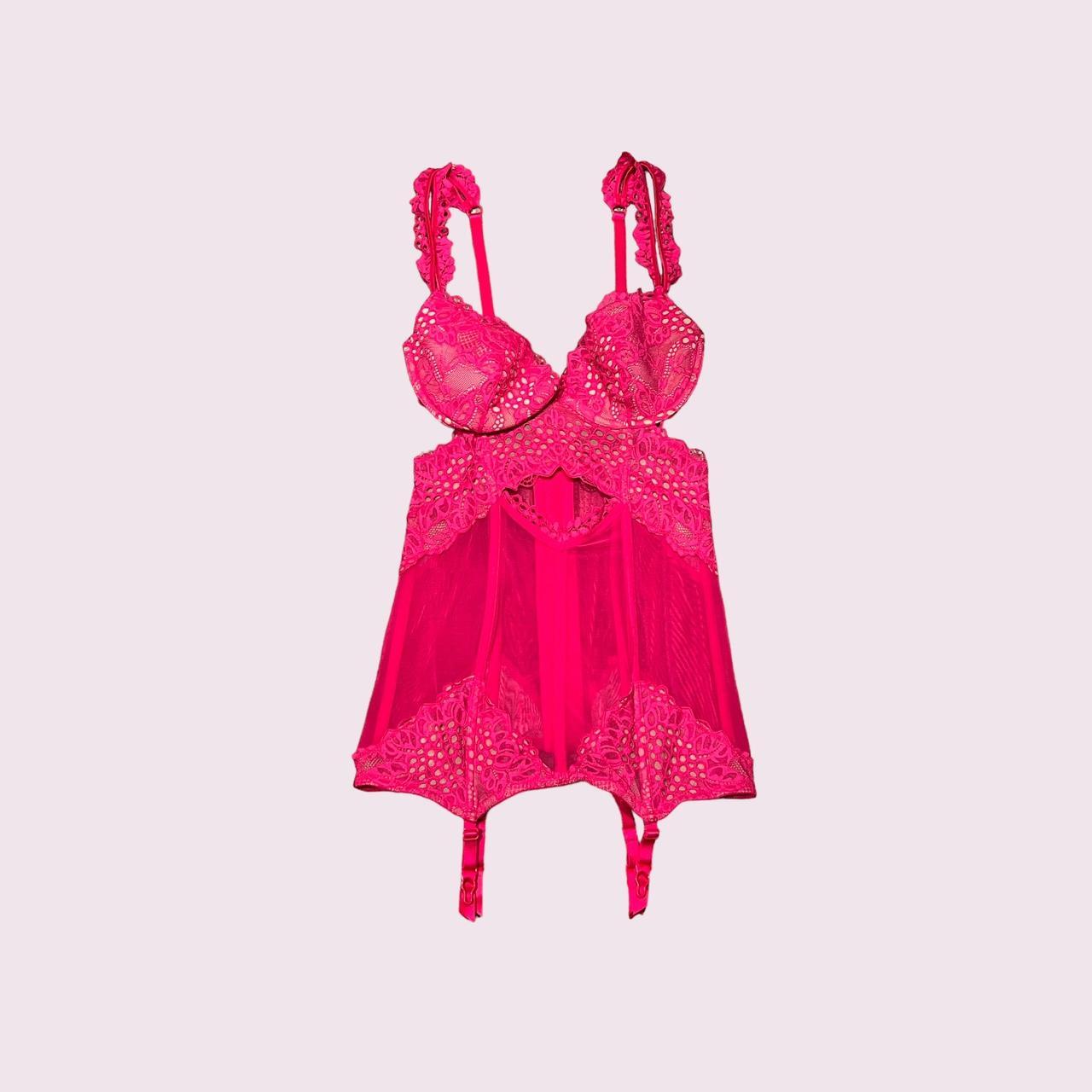 Victoria’s Secret Hot Pink Lace Mesh Tank Lingerie Depop