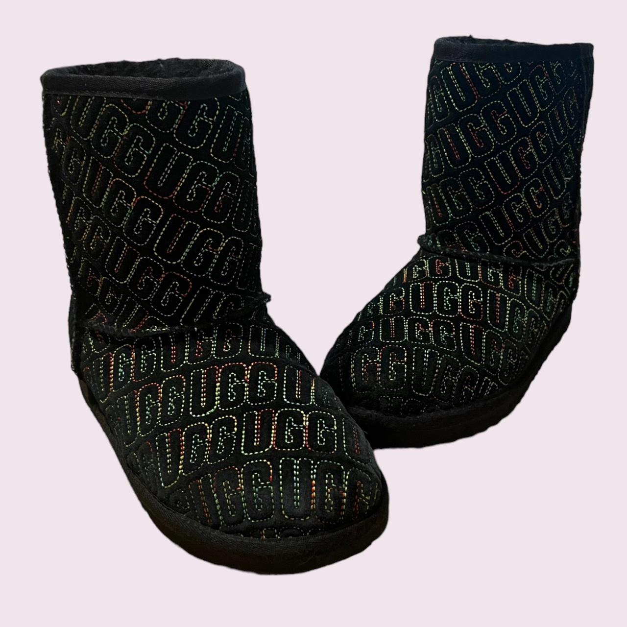 UGG black suede rainbow embroidered logo classic