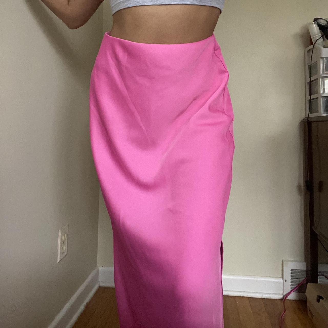pink satin skirt super cute color and fit I just... - Depop