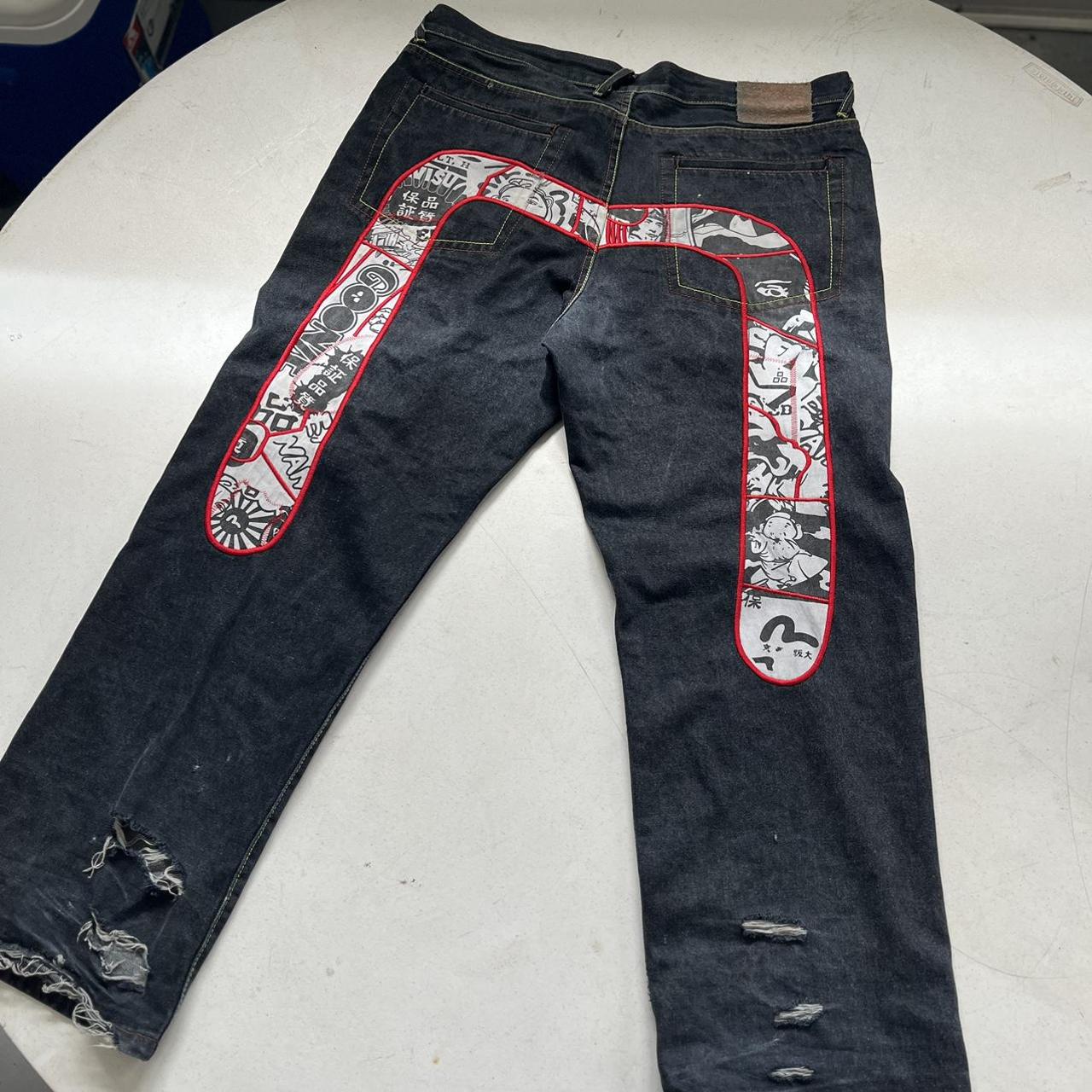 Evisu Men's Black and Red Jeans | Depop