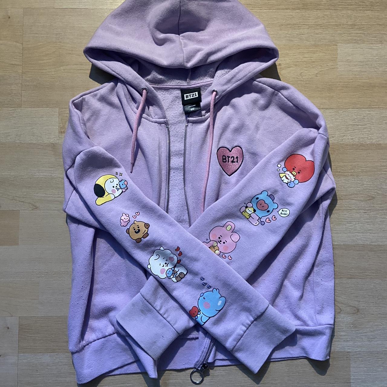 💜baby BT21 purple zip-up hoodie, -embroidered