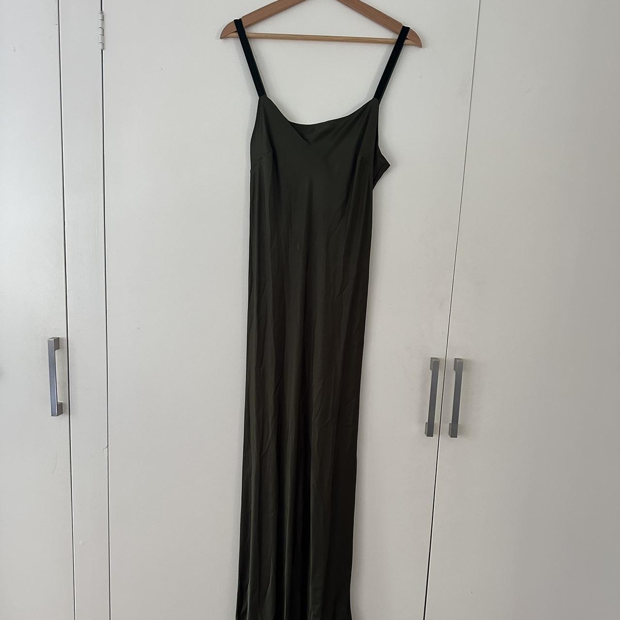 Matteau green bias slip dress with velvet straps... - Depop