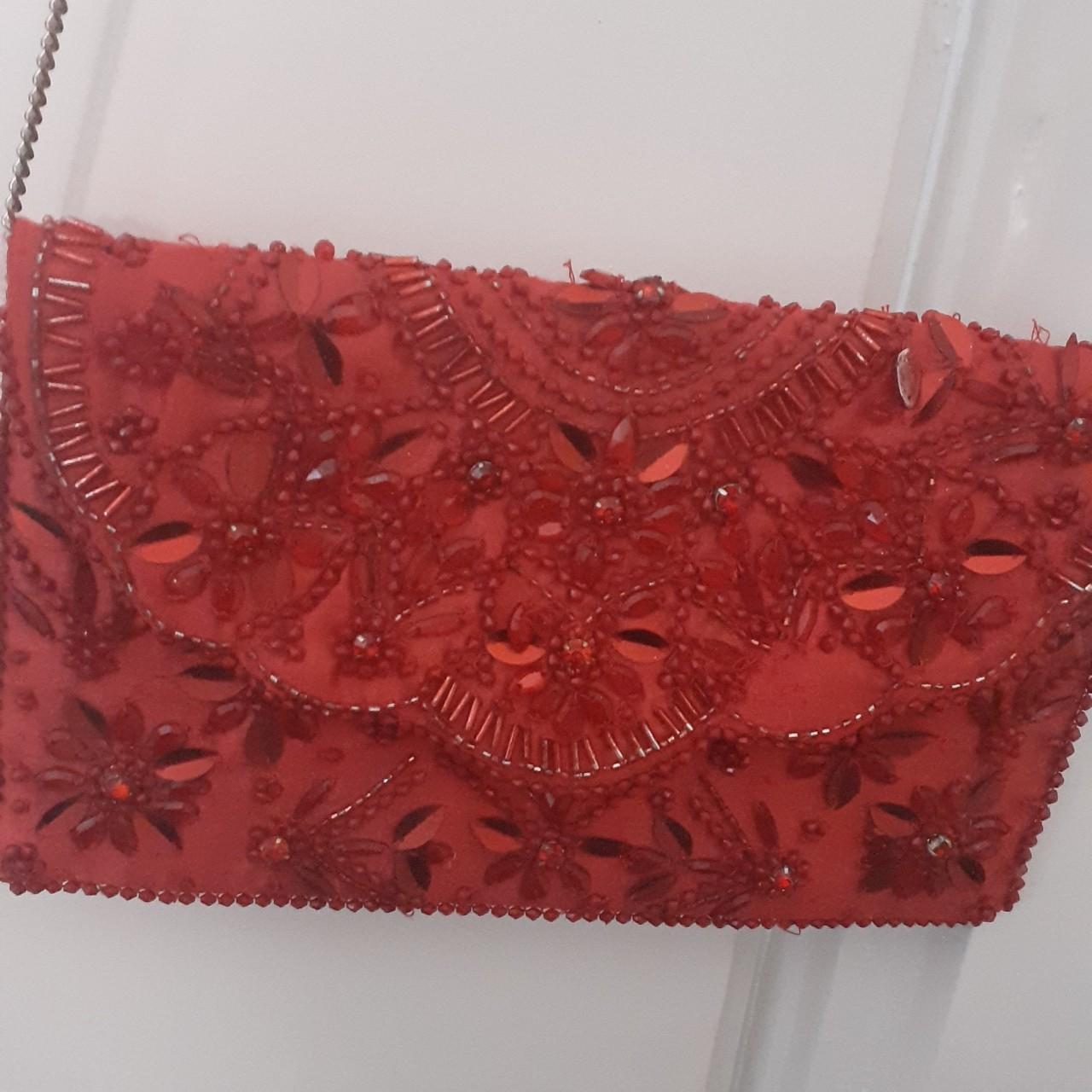 Stunning silky red beaded bag from M S with a