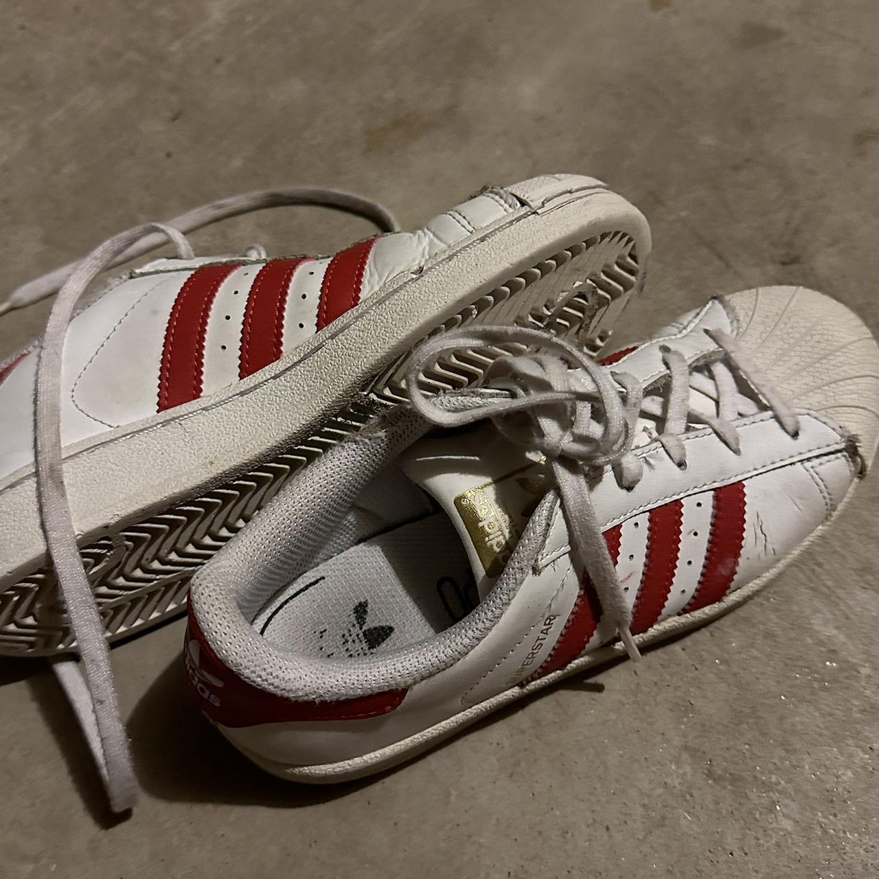 adidas red/white superstar sneakers youth... - Depop