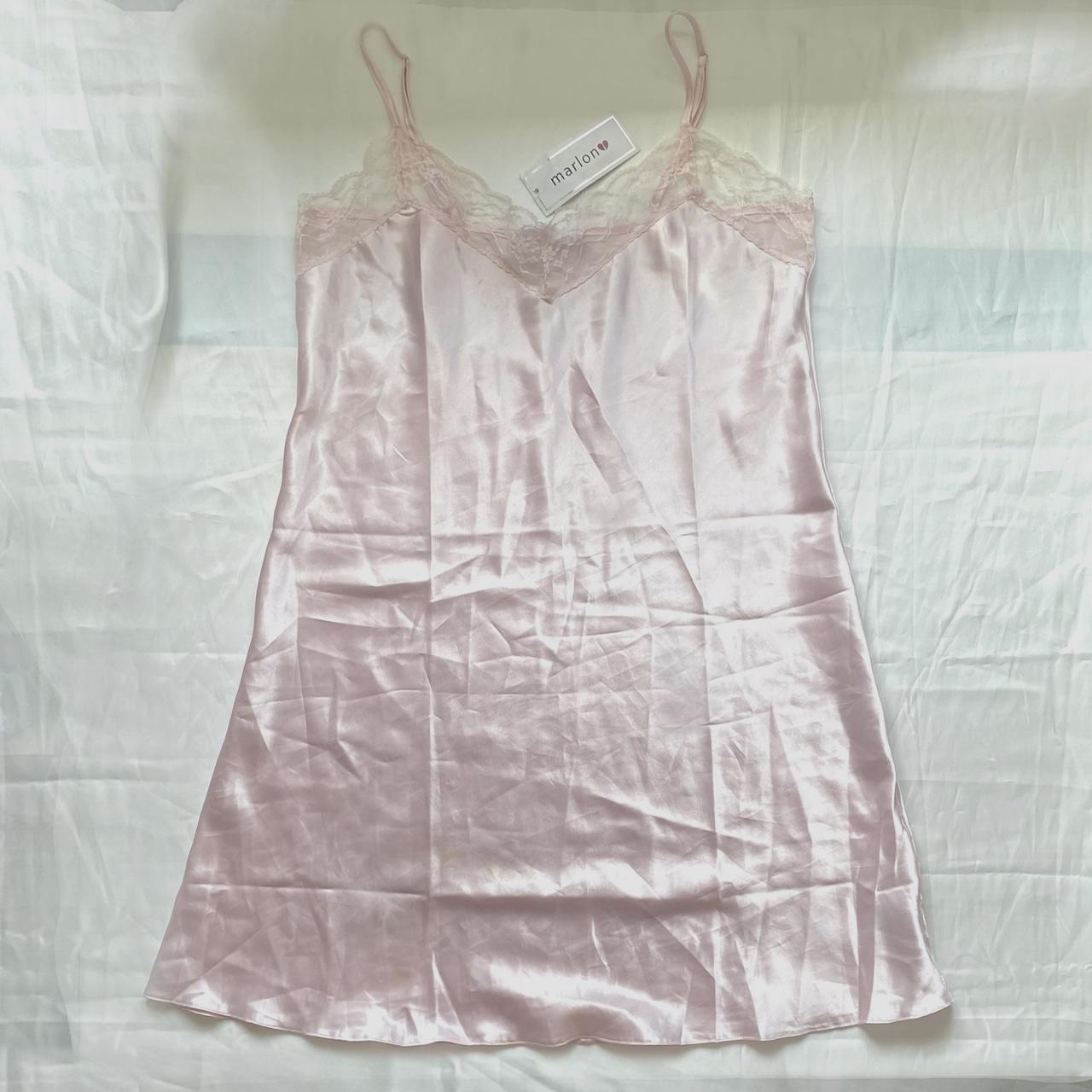 marlon - BNWT beautiful pink satin lace hem slip... - Depop