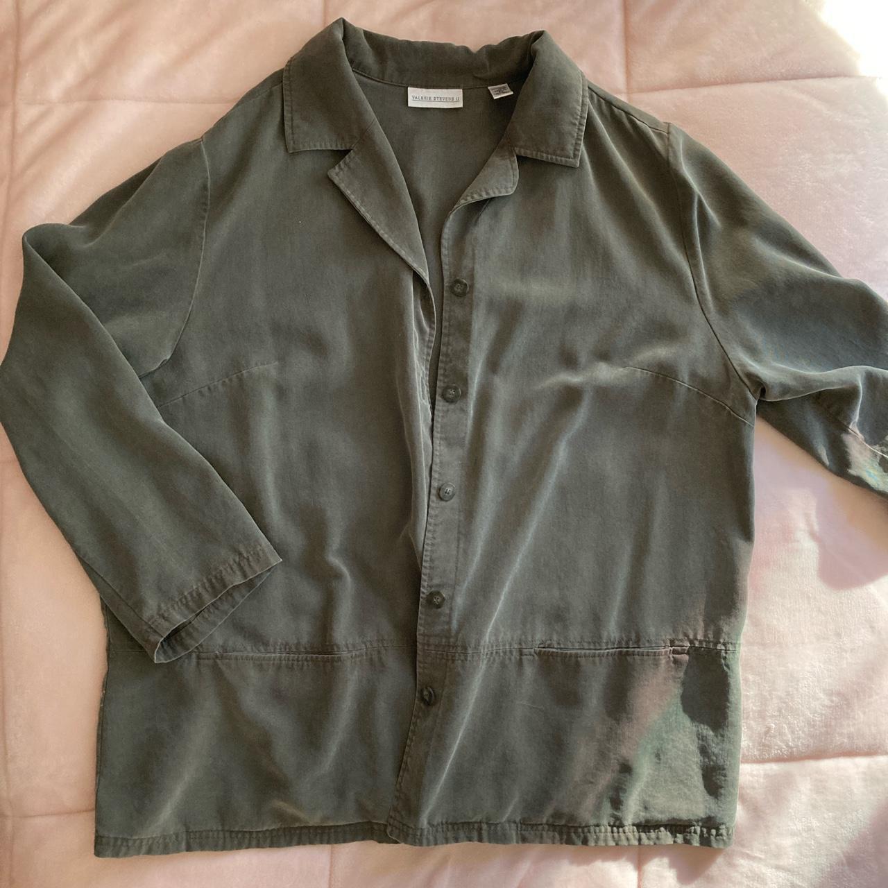 Soft drapey boho khaki olive green jacket shirt,... - Depop