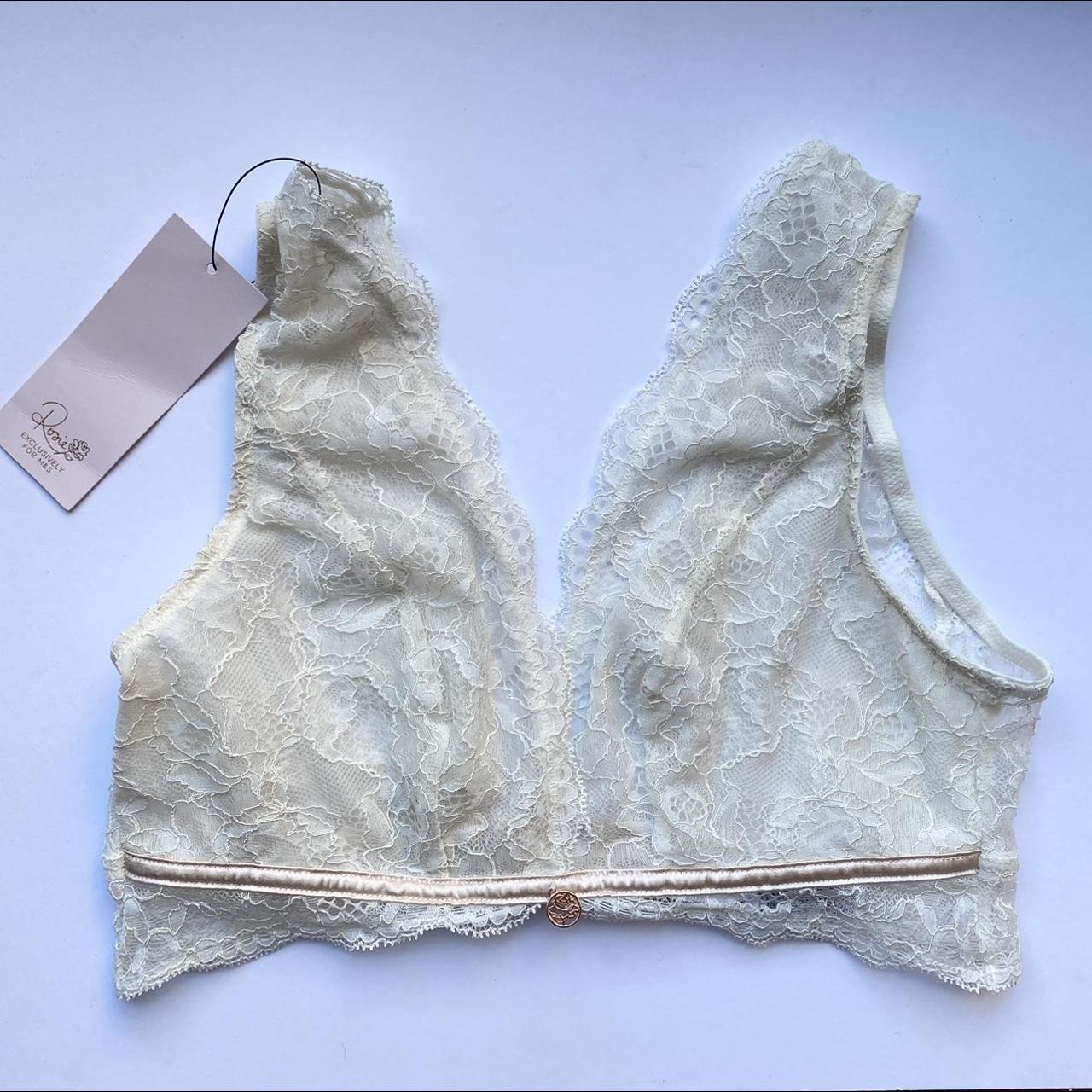 M M&S ROSIE Cream Non-Wired Non-Padded Lace Bralet... - Depop