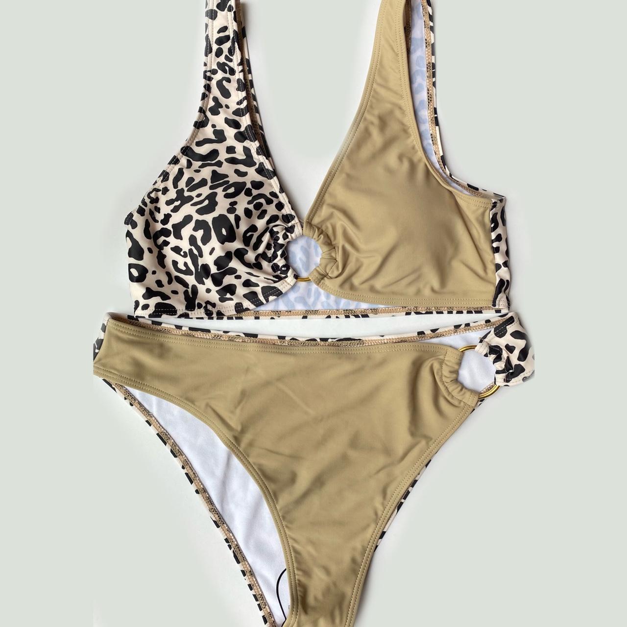 Shein Beige & Leopard Animal Print Top & Bottoms... - Depop