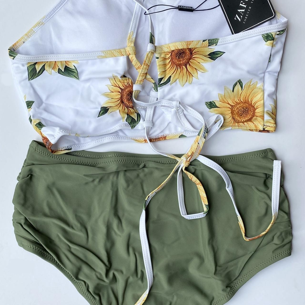 Zaful Swimwear Swimsuit Sunflower Zaful Sunflower Floral Top Khaki