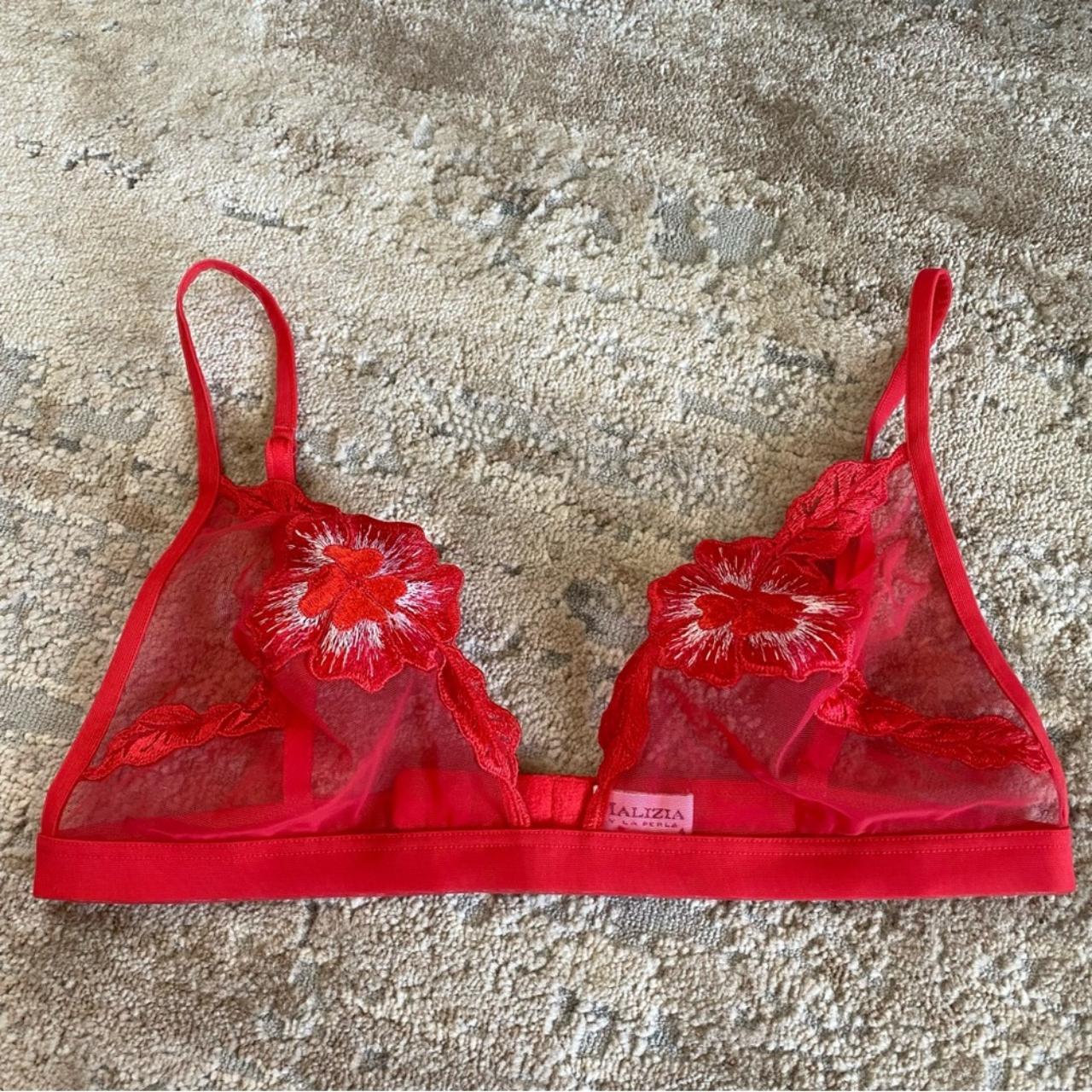 Malizia by La Perla Vintage Sheer Lace Red Wireless... - Depop