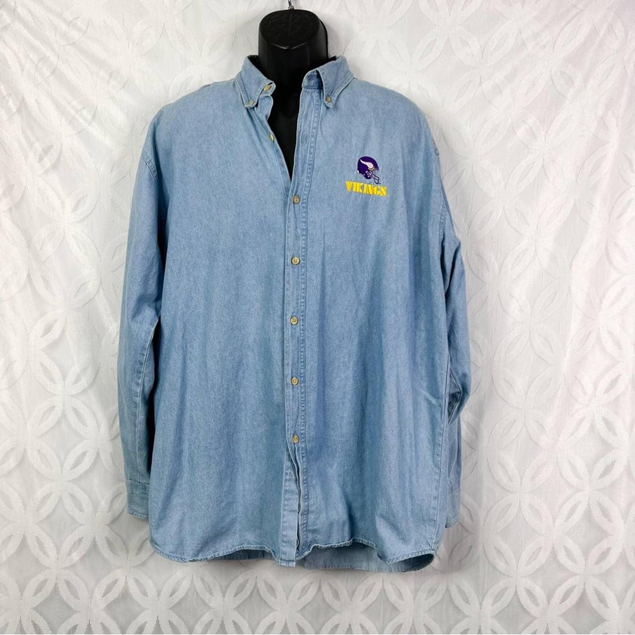 Vtg 90's Minnesota Vikings NFL Football Denim Shirt - Depop