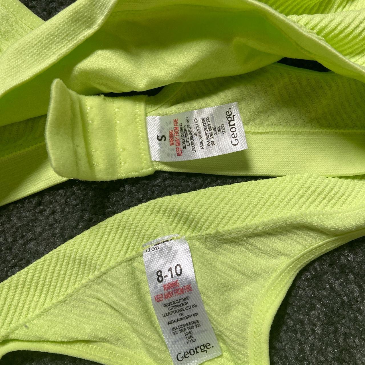 Asda George neon lime green thong and bra set. As new. - Depop