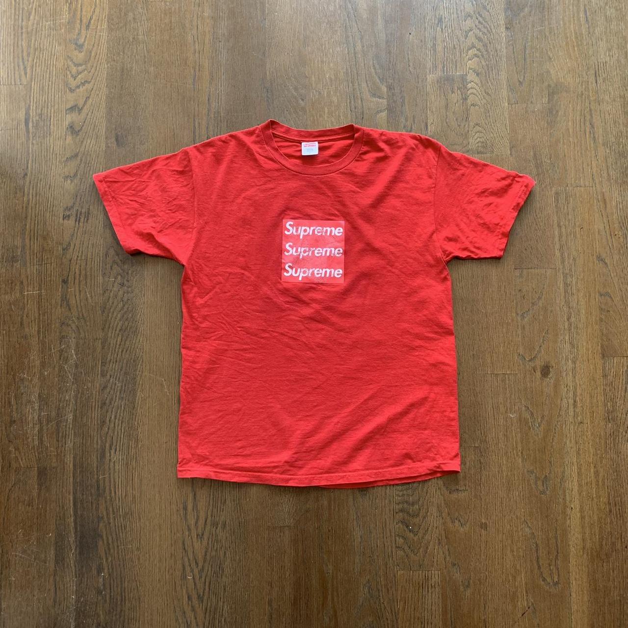 supreme asspizza triple box logo red short sleeve... - Depop