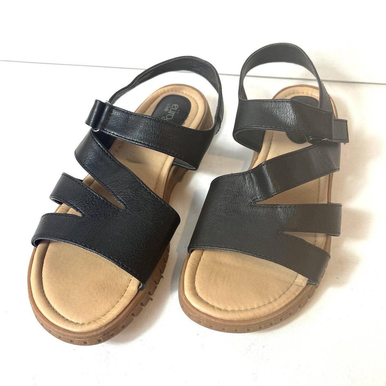 Eurosoft by Sofft Black Faux Leather Casual Sandals... - Depop