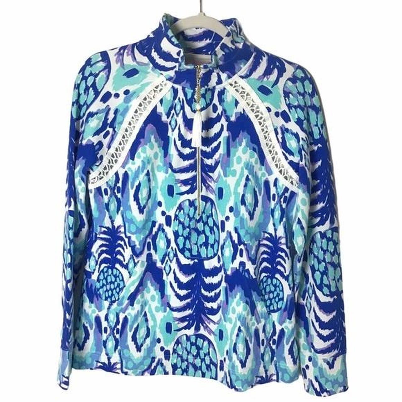 Lilly Pulitzer Skipper purchases Popover Serene Blue Tropi Call Me Pineapple Print Size S