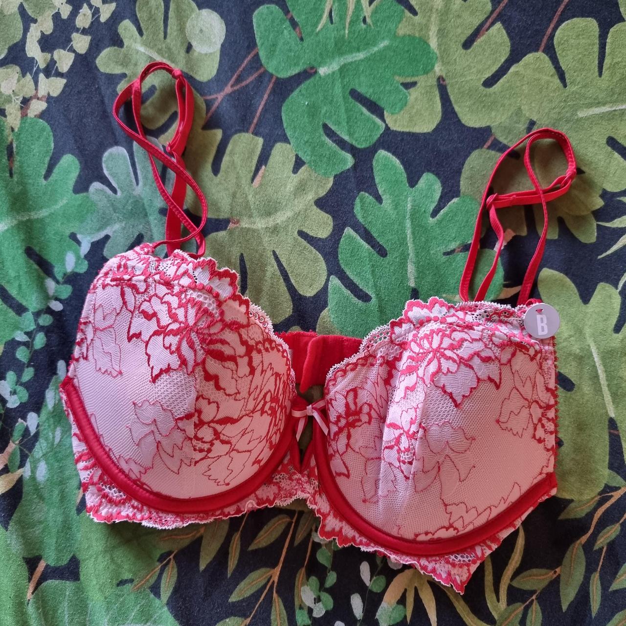 pink lace bra sheer with underwire size 34b - Depop