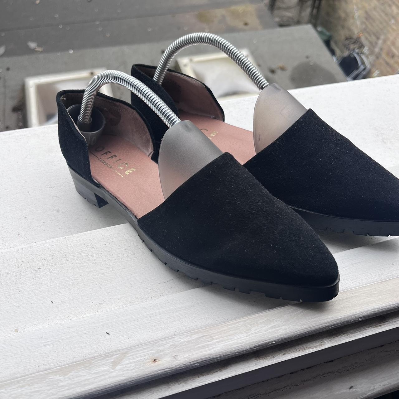 Office Black faux suede mules pointed toe and low. Depop