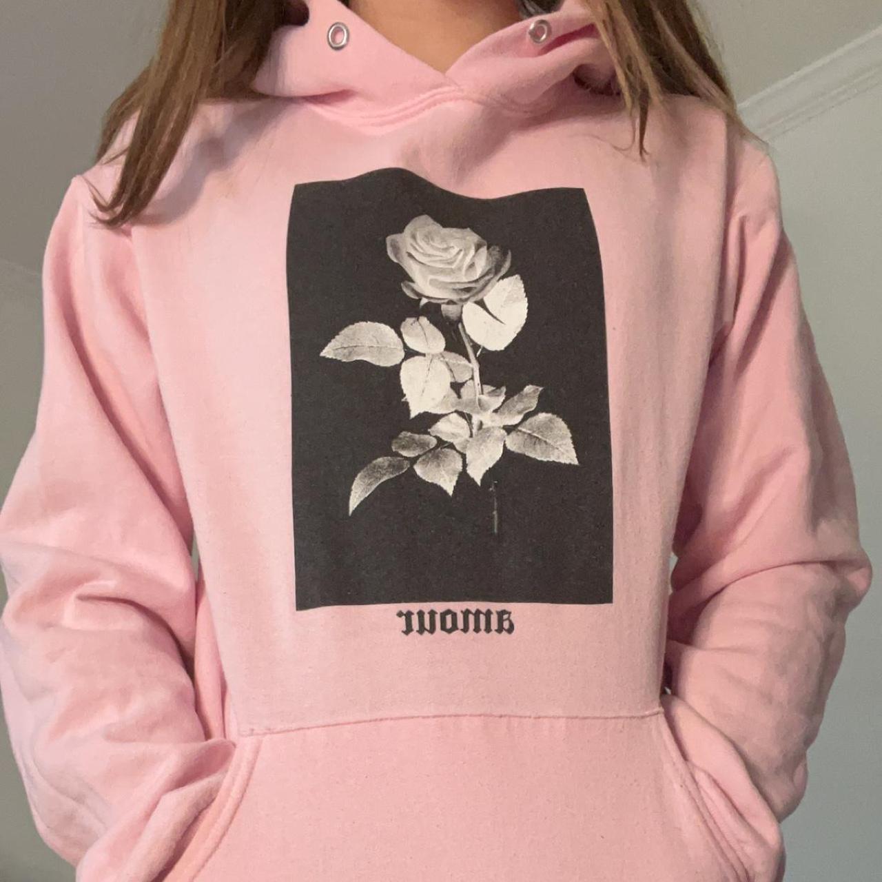 Pink hoodie discount with black rose