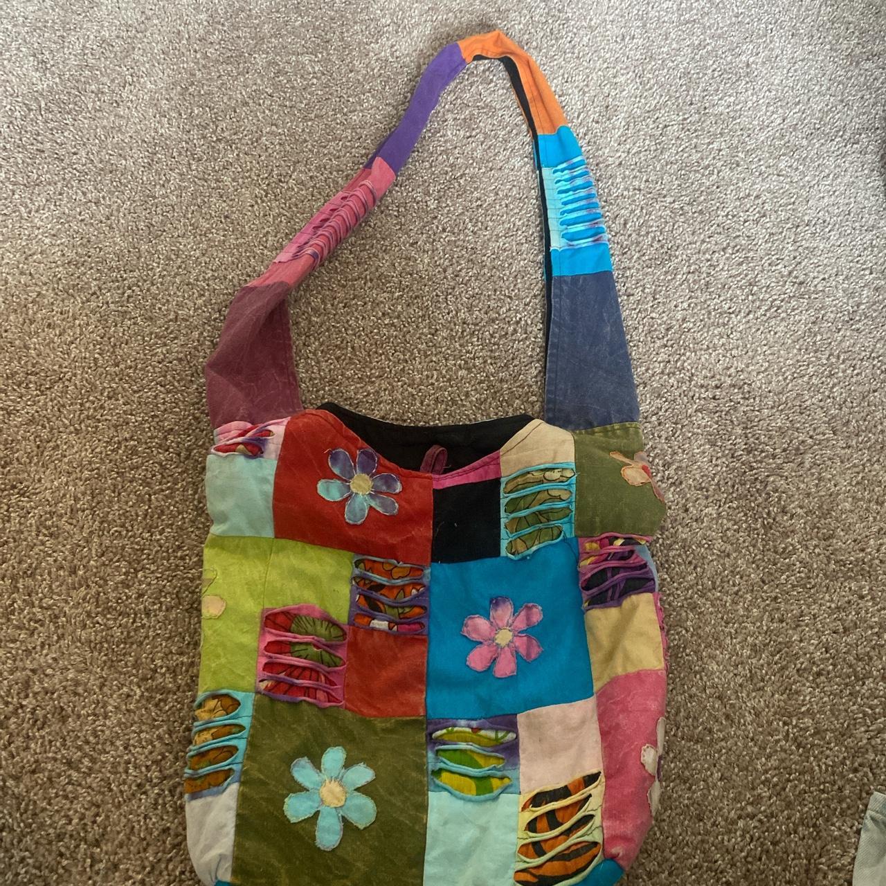 colorful patchwork tote bag - Depop