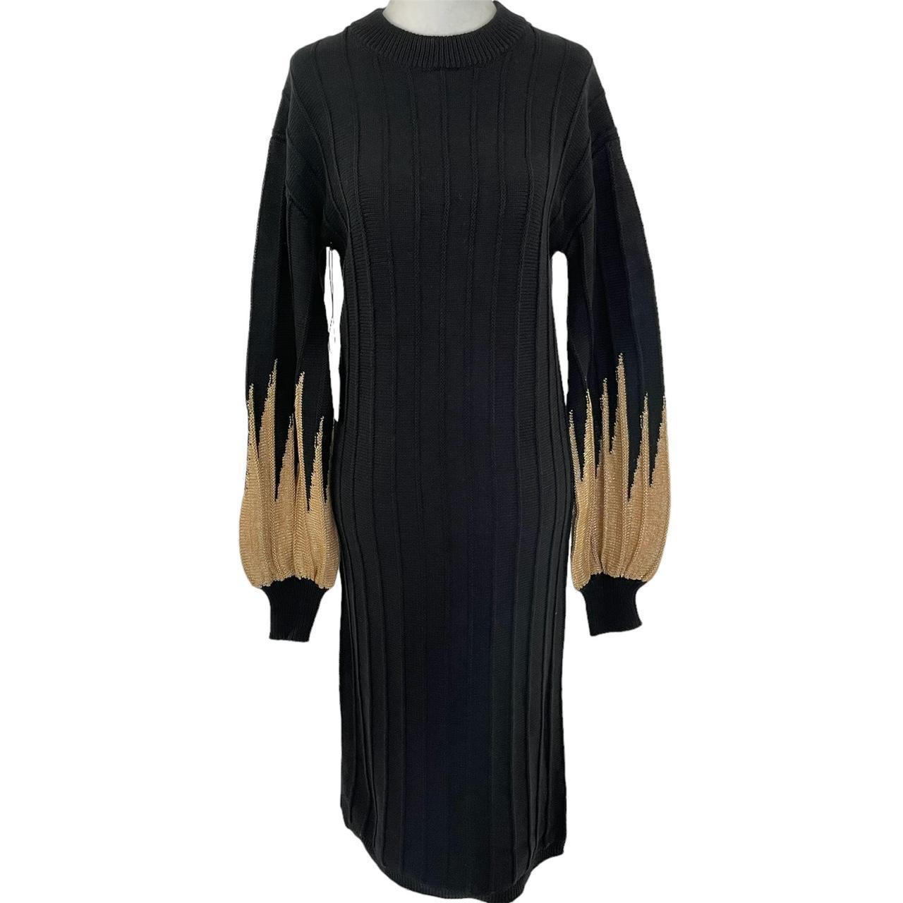 NWT Callahan Knitwear Ribbed Ballooned Long Sleeve Melli Dress outlet in Black & Gold