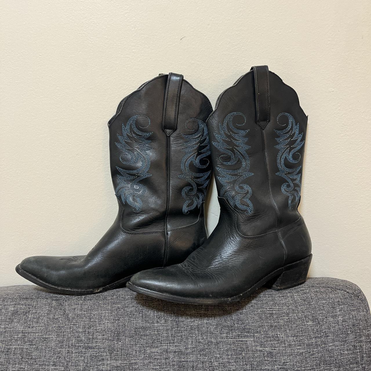 ACME women’s cowboy boots Black with black and blue... - Depop