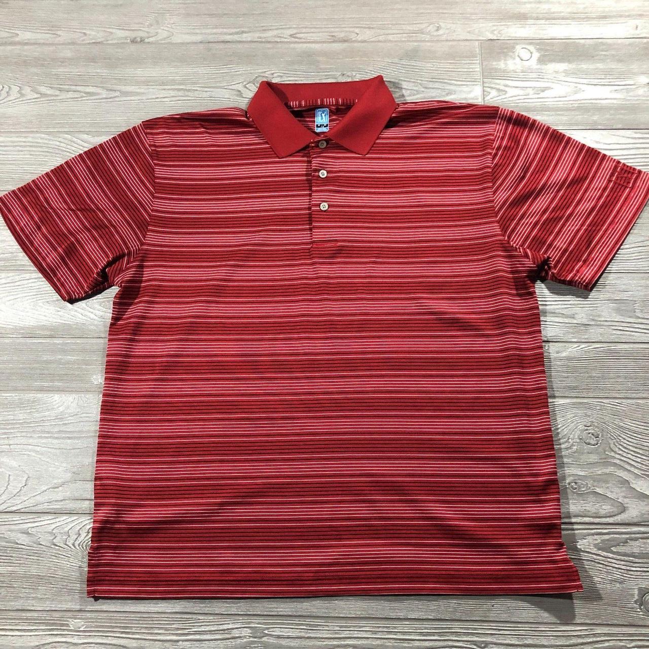 PGA Tour Golf Polo Adult XL Red Stripe Short Sleeve... - Depop