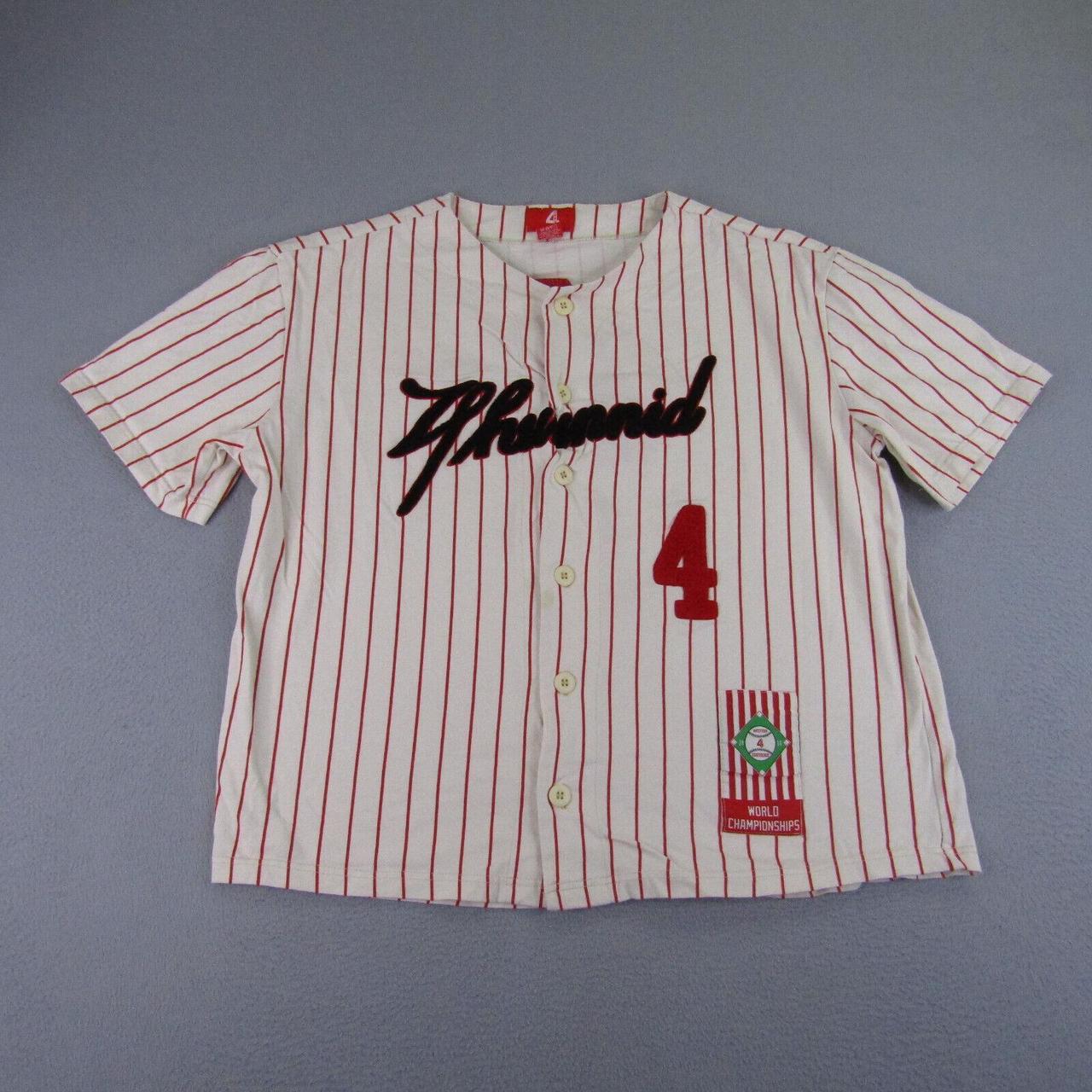 4 Hunnid Shirt Mens Large White Red Baseball Jersey Depop