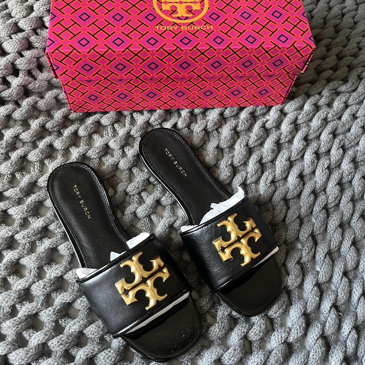 Black and gold 2024 tory burch sandals